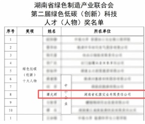 喜訊！譚光輝董事長榮膺“湖南省綠色低碳（創(chuàng)新）十大人物”